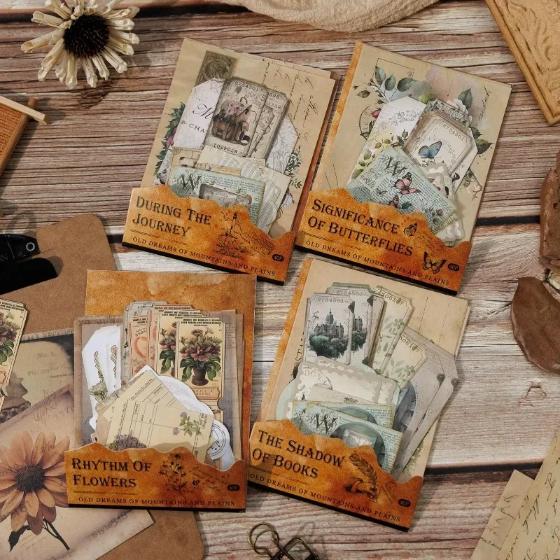 40pcs pack Mountain Wild Old Dreams Series American Vintage Handbook Stickers Material Pack Decoration Collage 181*117mm