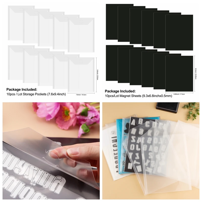 

10pcs/set Stamp & Die Storage Pockets Envelopes or 0.5mm Thickness Rubber Soft Strong Magnet Sheets for Storing DIY Gadget