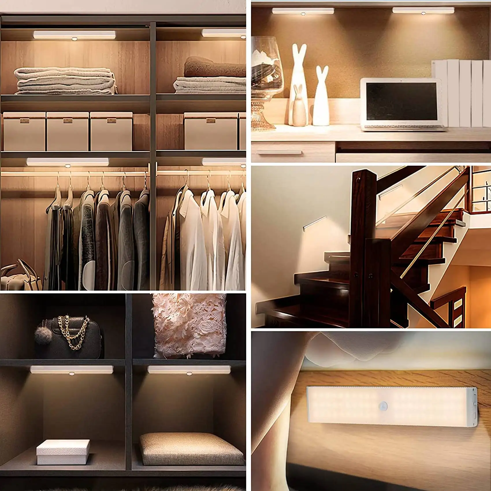 

ABLU-LED Closet Light,60 LED Rechargeable Motion Sensor Closet Light Under Cabinet Light,For Wardrobe, Stairs, Bedroom,3 Pack