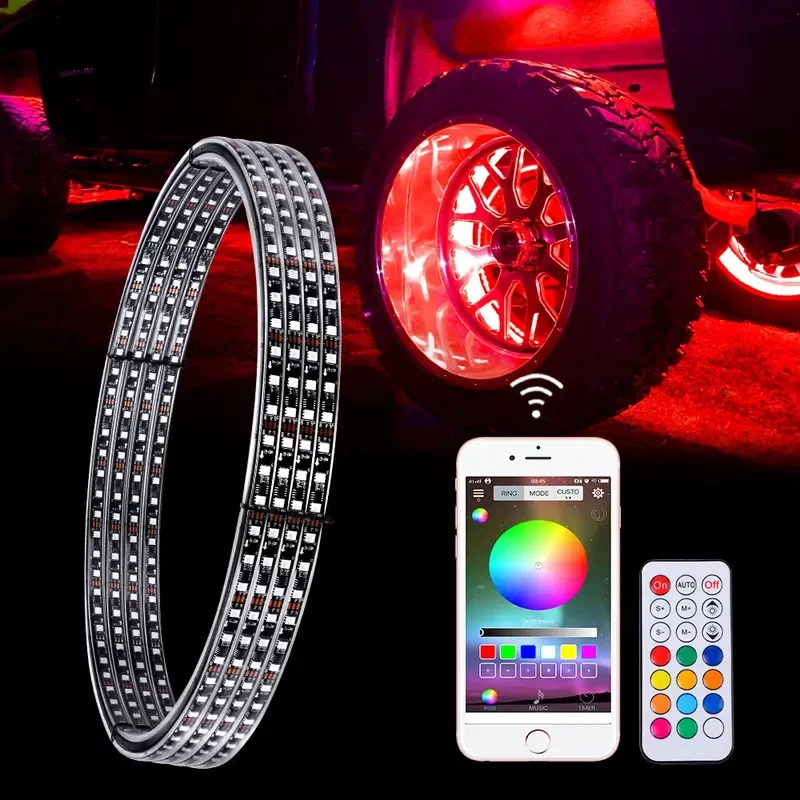 Customized Wholesale Double Row RGB SMD LED Wheel Rim Lights APP Control IP67 Waterproof Car Led Chasing Wheel Ring Lights
