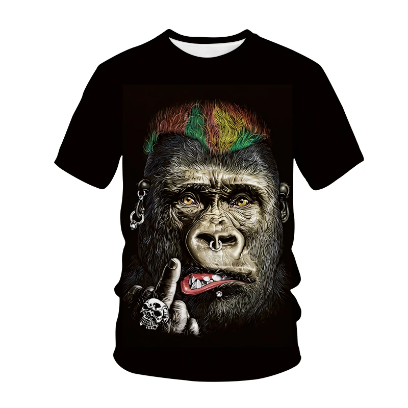 Men Daily Realistic 3D Monkey Face Print T‑Shirt Animal Graphic Crew Neck Lightweight Casual Streetwear Short Sleeve Tee Tops
