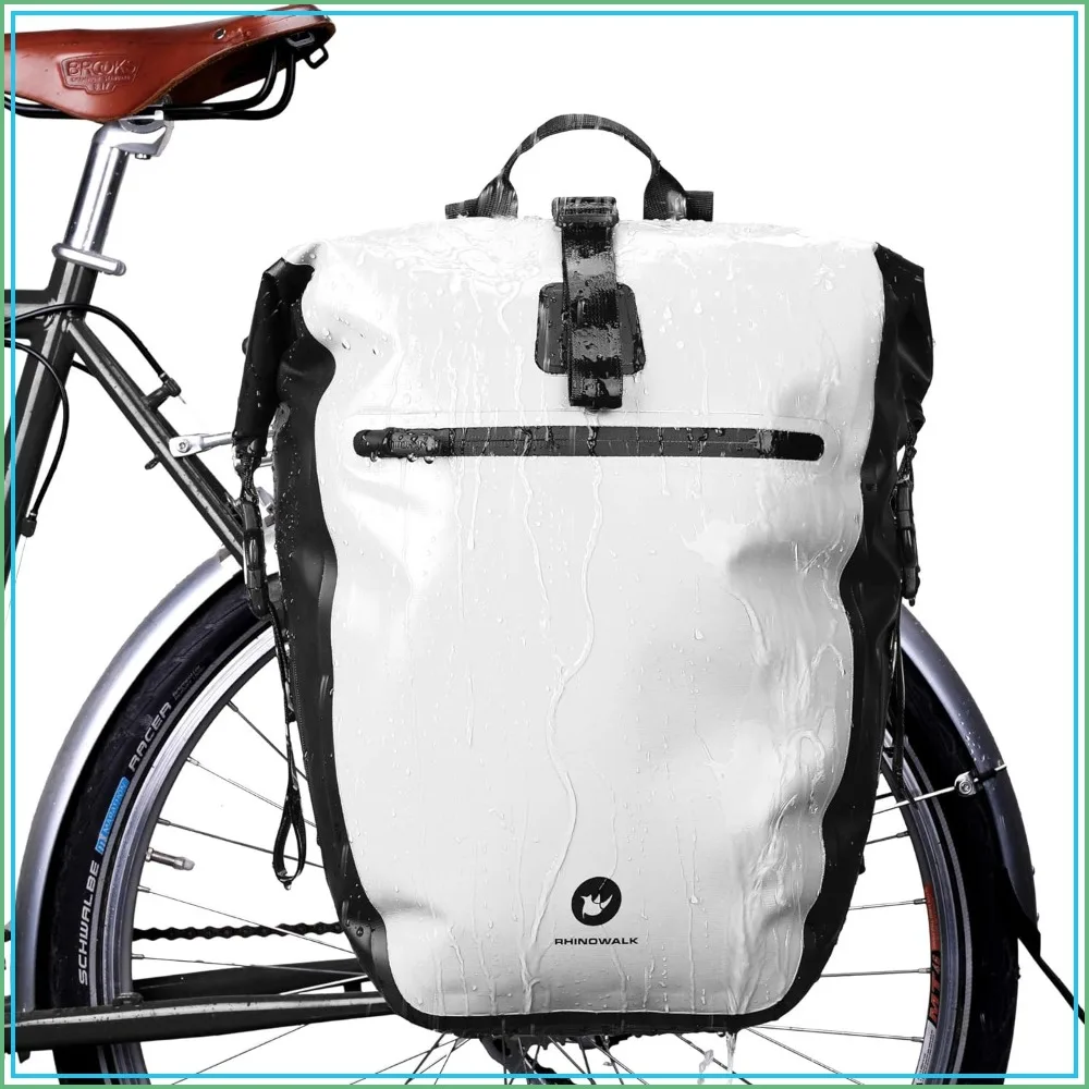 

27L Multifunctional Bike Pannier Backpack, Waterproof Cycling Rear Seat Bag with Laptop Compartment, Convertible to Shoulder Bag, White