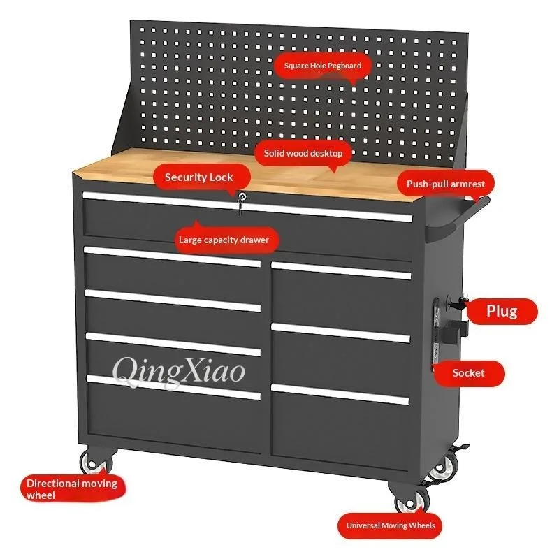 Steel Mobile Workstation With Central Locking Drawers And Caster Brakes For Factory Workshop Machining Center Maintenance