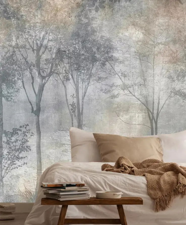 Custom European Caramel Black White Line Forest Wallpaper for Tropical Rain Forest 3D Mural Home Background Wall 3D Wallpaper