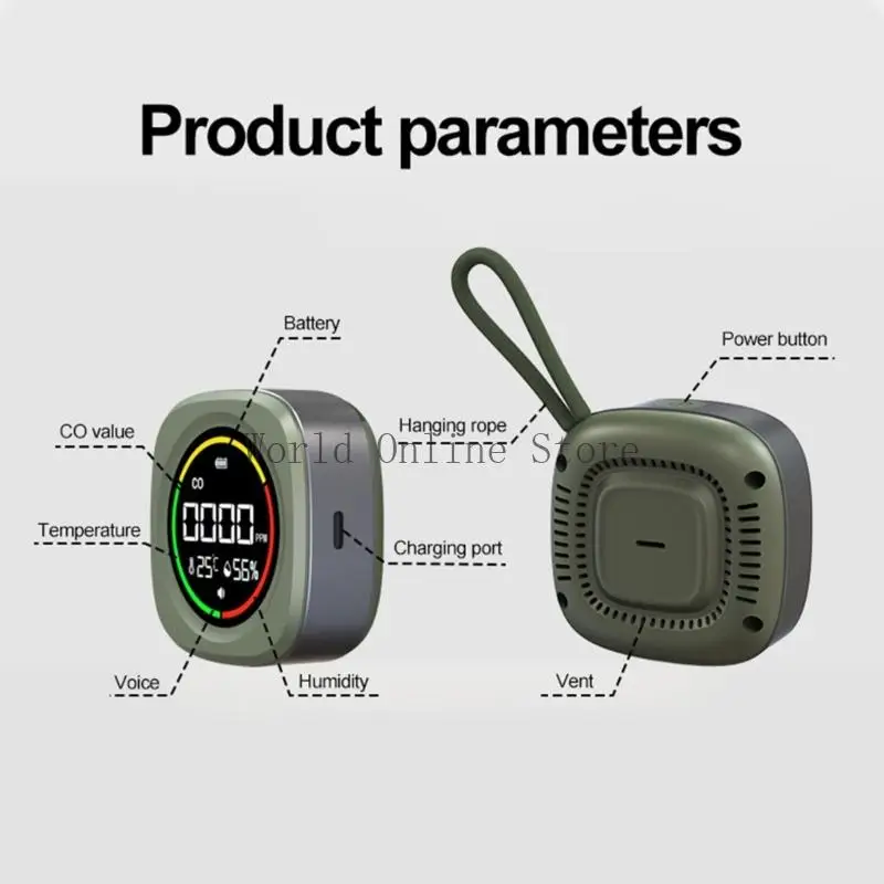 Báo động máy dò CO với cảm biến độ ẩm nhiệt độ có thể sạc lại CO Monitor carbon monoxide cho du lịch động 87hc