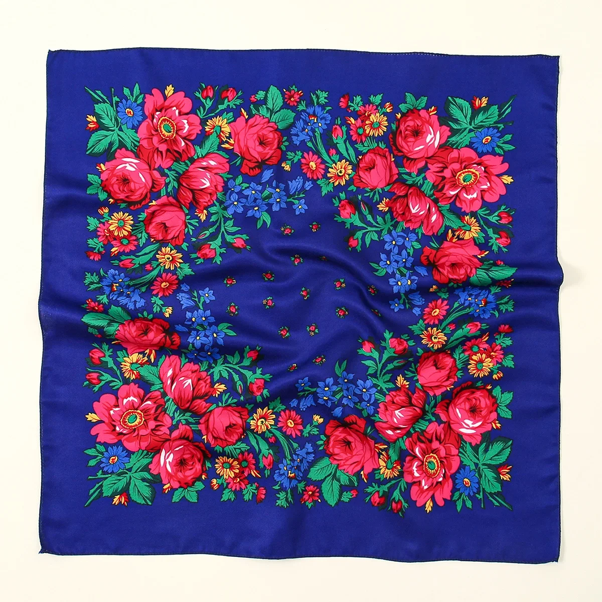 Russian style scarf, rose-printed small square scarf for overseas export, women's Xinjiang fashion headscarf, ethnic style scarf