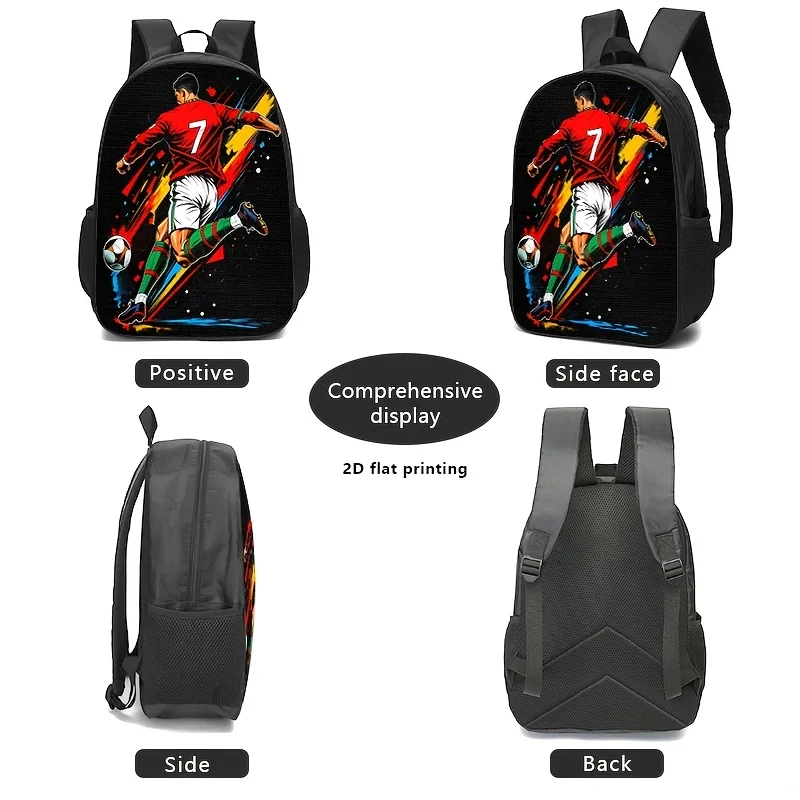 Soccer Backpack Set Football Player Print School Bag Shoulder Bag Pencil Case Sports Travel Daypack Student Back to School Gifts