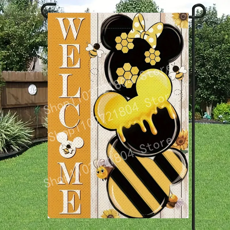 Welcome Mickey Mouse House Flag Cute and Happy Bee Garden Courtyard Decoration Festival Event Party Atmosphere DIY Decorations