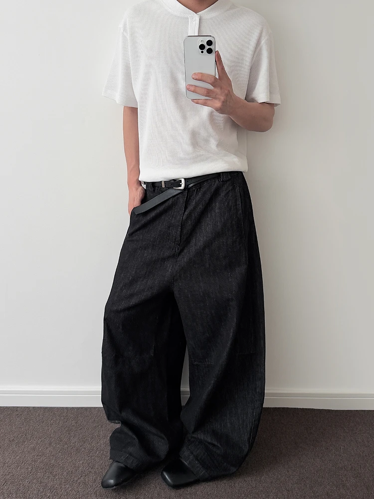 الأمريكية الرجعية الدنيم الرجال واسعة الساق جينز غير رسمي Bla المنجل السراويل الشباب العصرية السراويل الطويلة مستقيم قطع فضفاض صالح الجينز #3