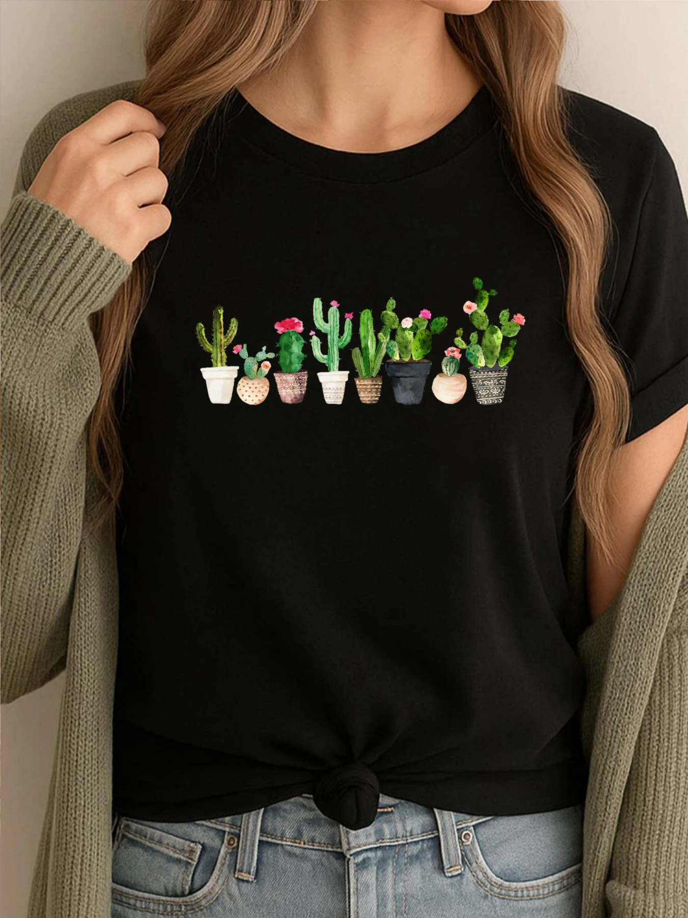 الصبار الجرافيك المحملة رجل الهدايا الترفيه الفاخرة تي شيرت الرجال عالية الجودة الكبار الملابس المطبوعة ارتداء اليومي