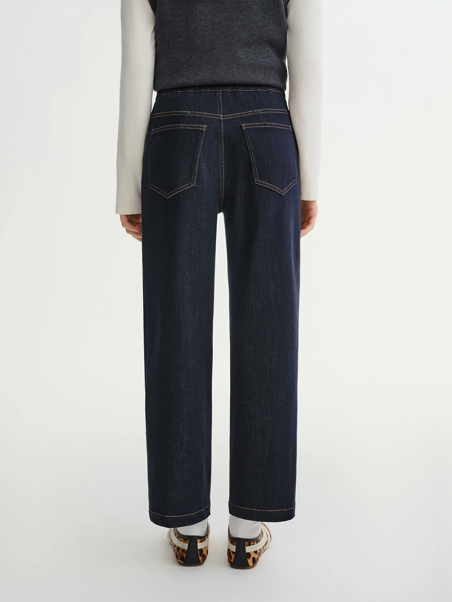 DUSHU حجم كبير المرأة لينة الدنيم السراويل الطويلة مرونة الخصر مستقيم الساق بنطلون 2025 جديد وصول مكتب الجينز الراحة غير رسمية