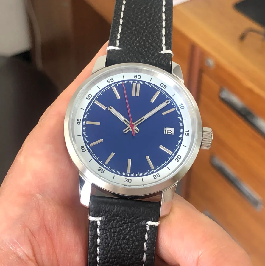 New 40mm No Logo CN NH35 Watch Waterproof 10Bar Automatic Mechanical Movement Calendar Window Blue Dial Pilot Men's Watches GR8