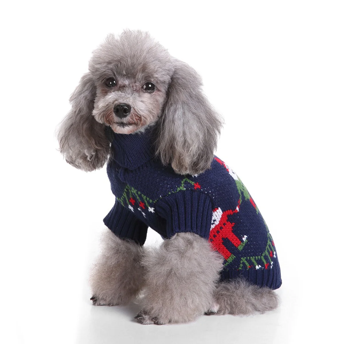 

1Pcs Pet Dog Christmas Turtleneck Knitted Sweater Blue Size M Puppy Clothes Warm Winter Festive Clothing Pet Turtleneck Sweater