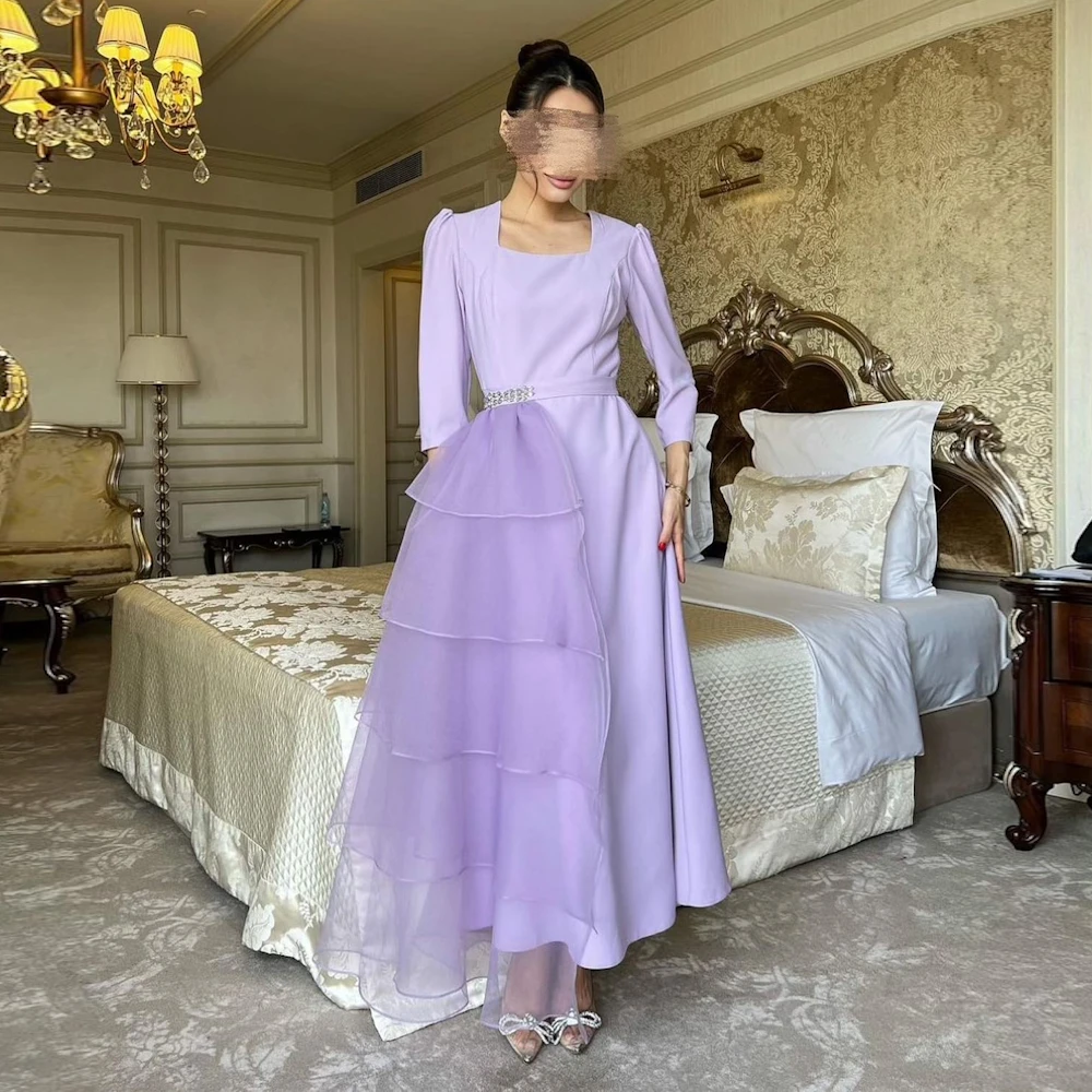 

ROSELLA Purple Square Collar Evening Dresses A Line فساتين للحفلات الراقصة New 2023 Organza Tiered فساتين مناسبة رسمية