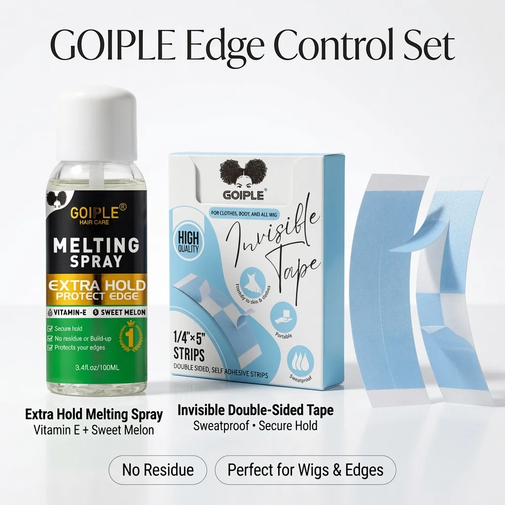 GOIPLE Lace Melting Spray and Invisible Wig Tape Set Extra Hold Lace Adhesive for Glueless Installation