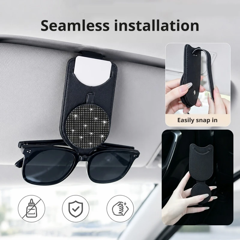 1pcs Car Sun Visor Glasses Clip, Car Sunglasses Storage Clip, Sunglasses Holder, Car Interior Decoration Accessory, Diamond-studded, Multiple Colors Available