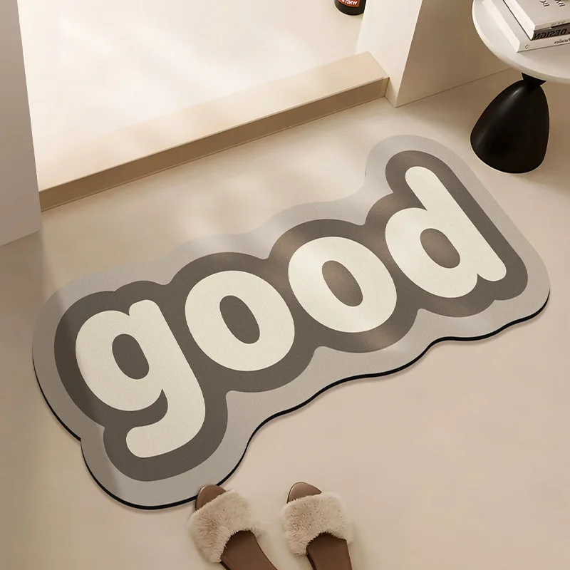 Nice Typography Cloud Shape Accent Rug, Neutral Tone Non‑Slip Soft Easy Clean Comfortable Floor Mat Home Decor