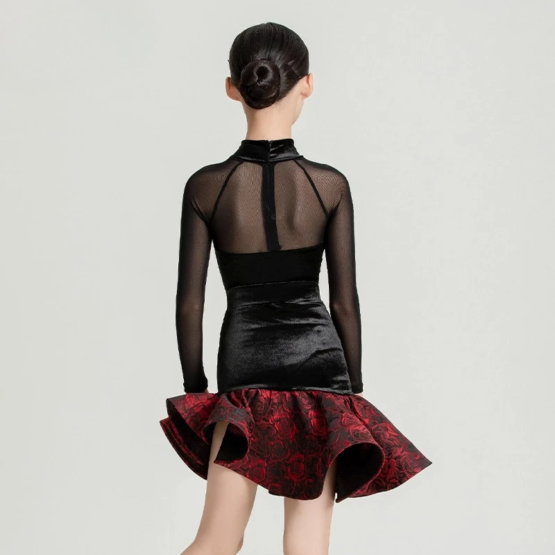 

Autumn and winternewLatin dancecostumes for girls professional performance practice suits high-end large skirt hem fishbone sets