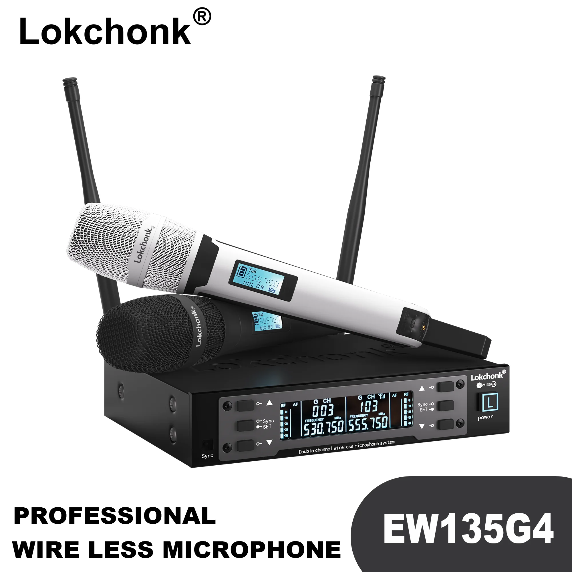 Lockchonk EW135G4 UHF Dual Channels Profession Wireless Microphone System Stage Performance Dynamic Long Distance Metal Handheld