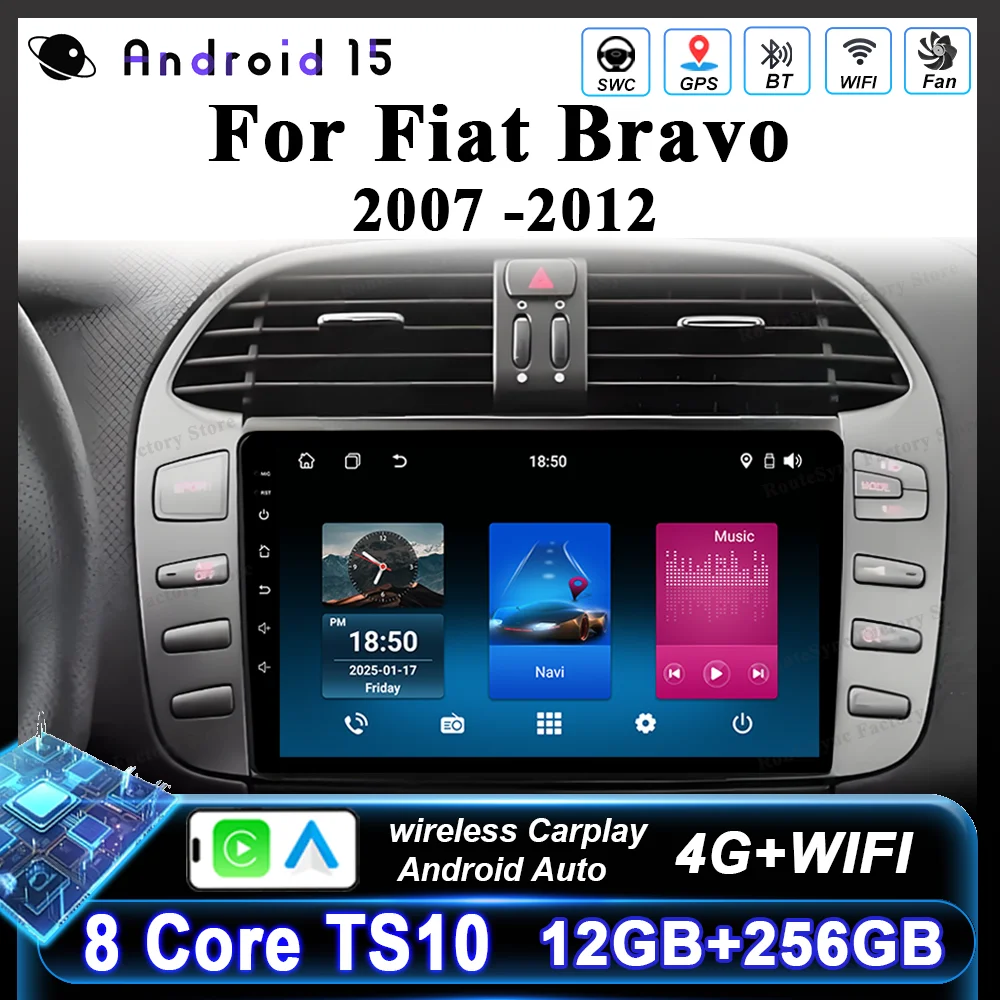 

Android 15 For Fiat Bravo 2007 2008 2009 2010 2011 2012 Car DVD Radio Stereo Carplay GPS Navigation Wireless Android Auto WIFI