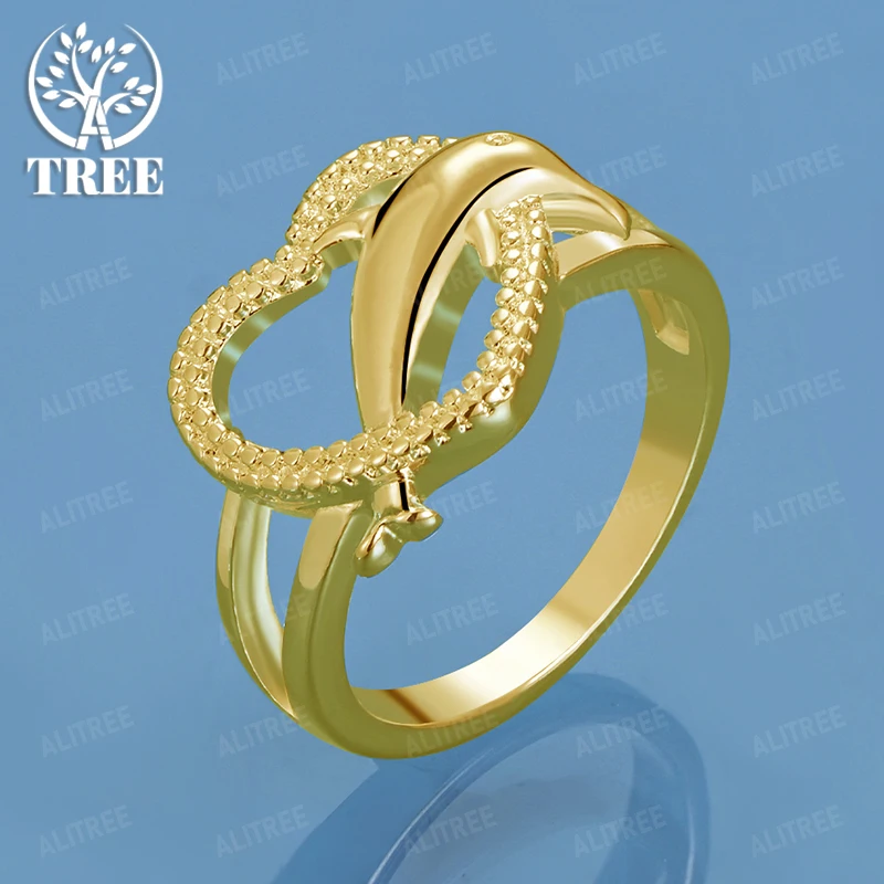 

Новое роскошное кольцо из 18-каратного золота, кольцо с сердцем и дельфином для мужчин и женщин, модное очарование, свадебная вечеринка, изысканные милые ювелирные изделия, подарочные аксессуары
