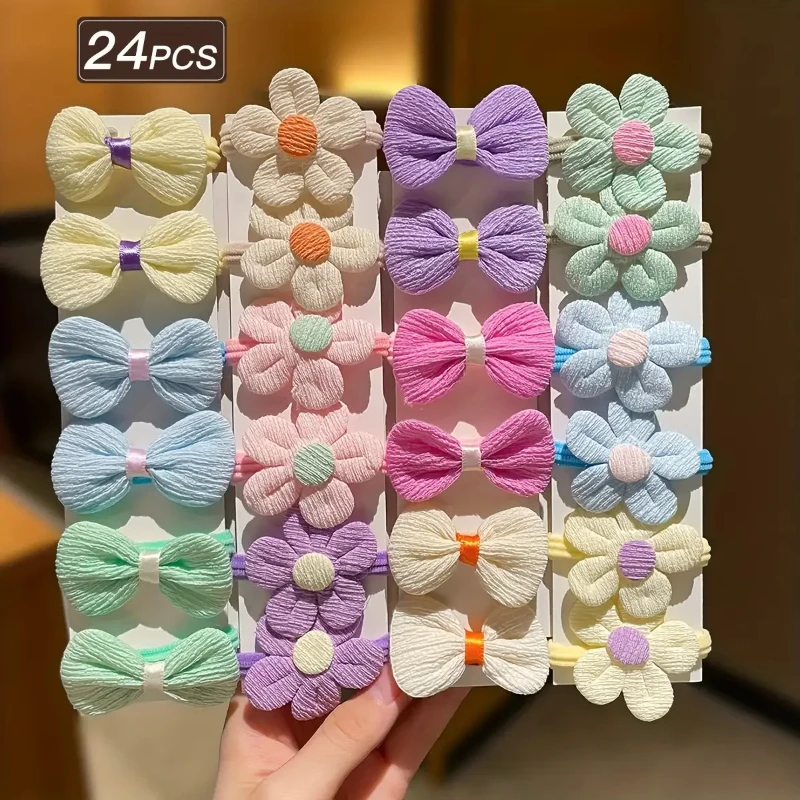 10Pcs/Set Big Bow Flower Elastic Hairbands Children Girls Sweet Hair Ties Fashion Headbands Hair Accessories Rubber Band For Kid