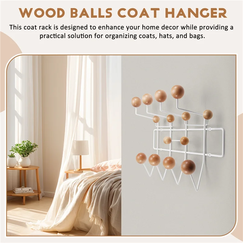 

【Rushed】Iron Coat Rack With Solid Wood Ball Wall Hook Simple Coat Rack