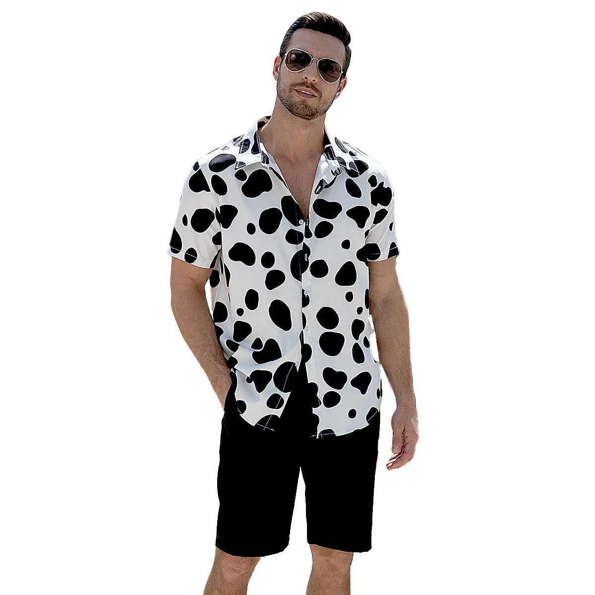Men Dalmatian Shirt 3D Printed Costume Animal Graphic Casual Button Down Shirts Short Sleeve Hawaiian Tops