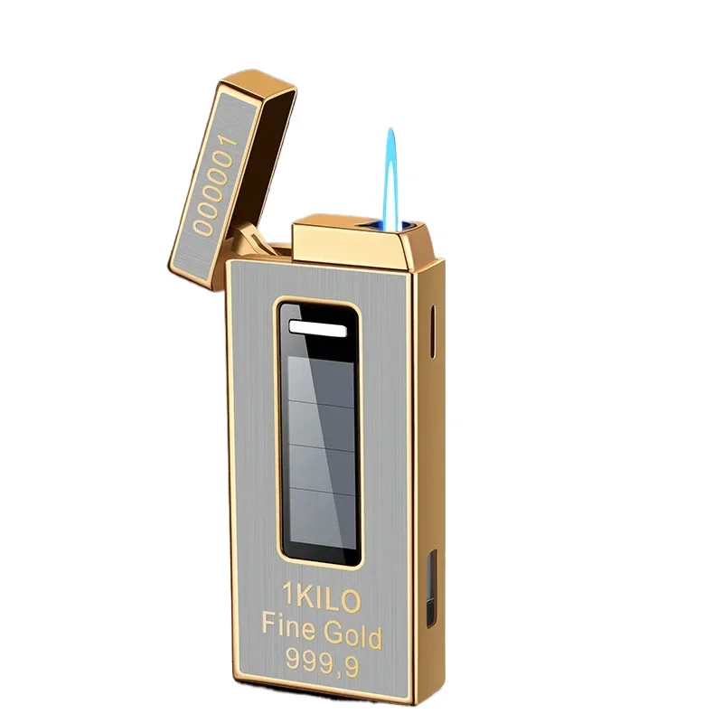 

Touch Sensitive Solar Rechargeable Lighter Metal Outdoor Windproof Butane Gas Lighter Turbo Torch Blue Flame Jet Lighters