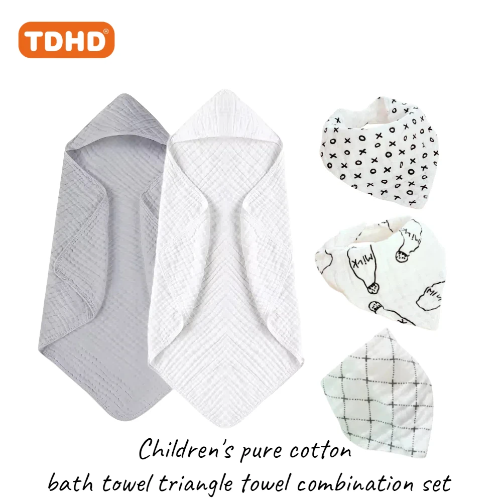 TDHD Toalha de banho infantil de algodão puro, conjunto de combinação de toalha triangular, design simples e macio, bonito e versátil, lavagem à mão