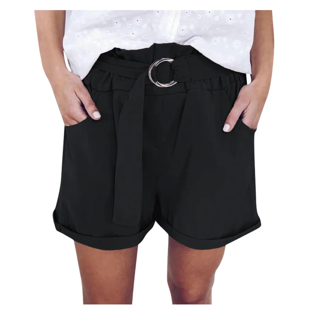 

Women Straight Summer Black Elastic Waist Drawstring Casual Shorts