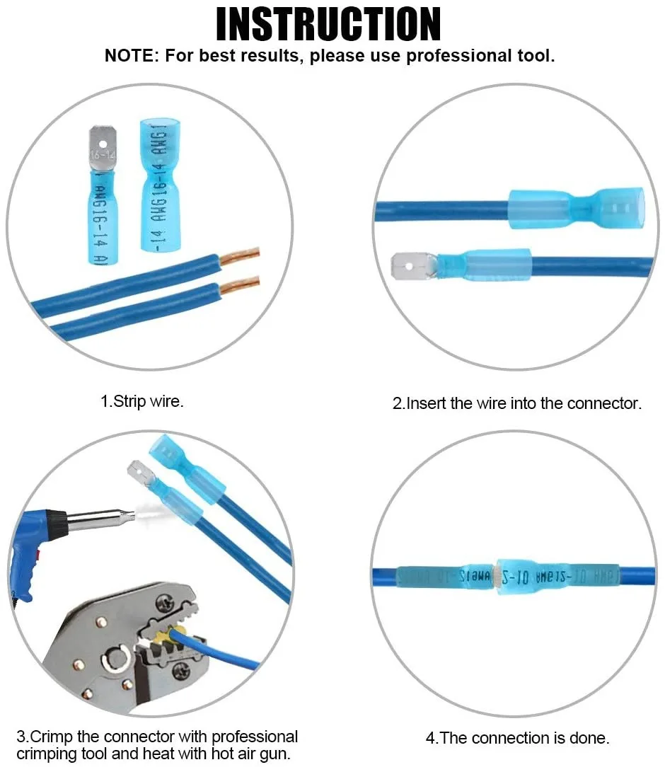 120PCS Waterproof Insulated Butt Wire Connector Heat Shrink Crimp Terminals Kit Male Female Electrical Cable Spade Terminal