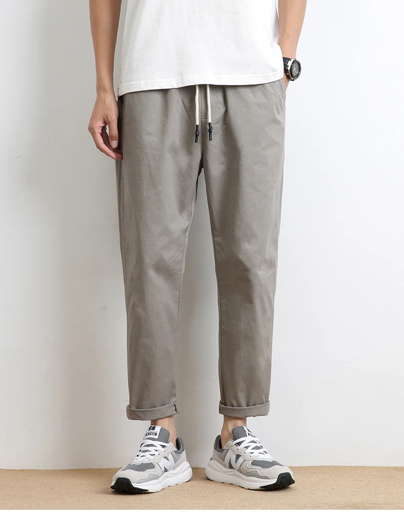 High Quality Summer Thin Men's Casual Pants 95%Cotton Breathable Solid Color Outdoor Elastic Waist Chino Trousers Male Amekaji