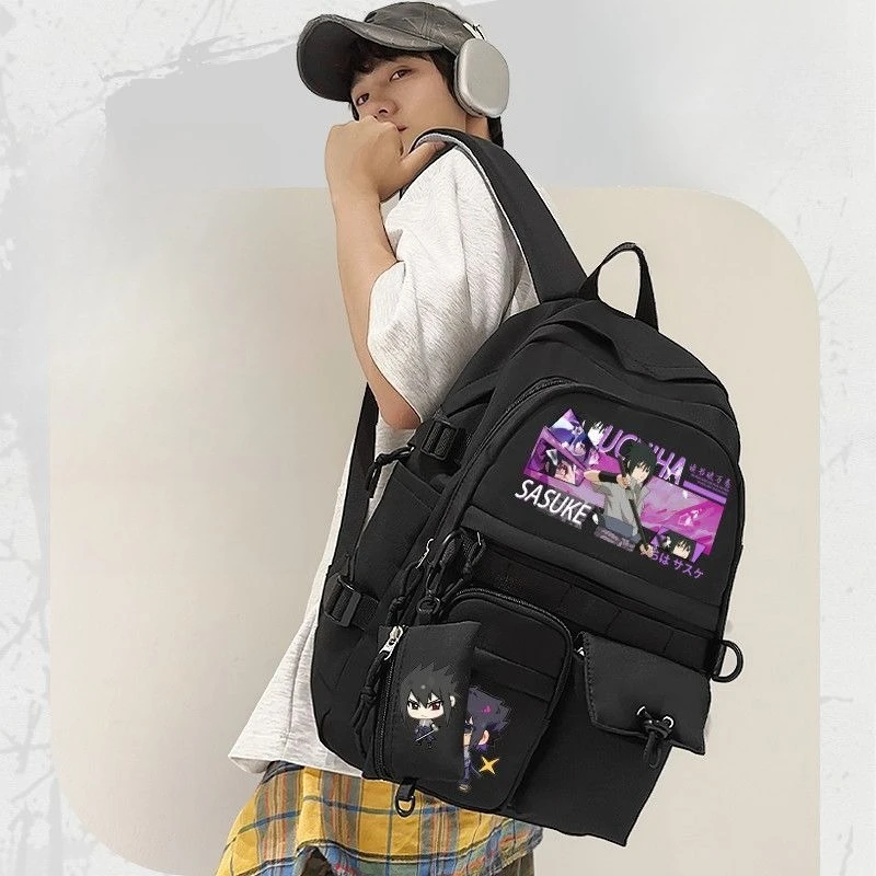Naruto Doppel-Schulterrucksack Uchiha Sasuke und Uzumaki Naruto Niedlicher Cartoon Modischer Großer Tragbarer Schultasche – Detail 3