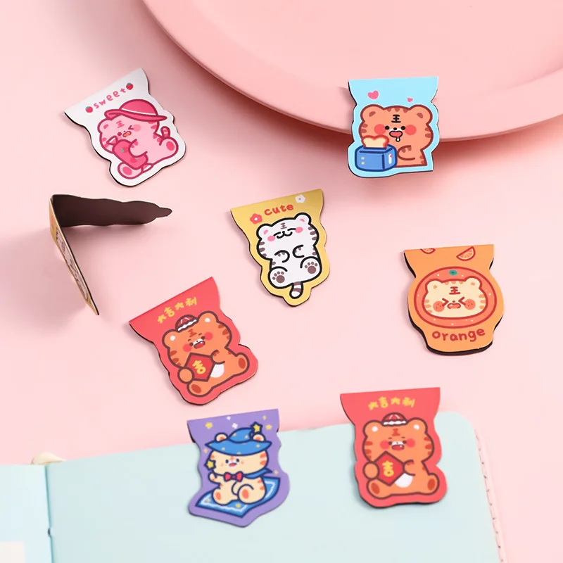 Magnetic Bookmark Cartoon Tiger Special-shaped Page Clip Student Personality Exquisite Paper Double-sided Reading Clip