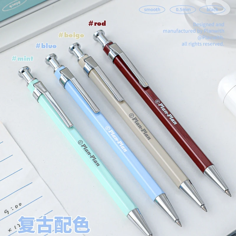 Planwith Click Mechanism Metal Pen,Aesthetic Style hexagonal Barrel Anti-Roll 0.5mm Black Comfortable grip Long Study Sessions