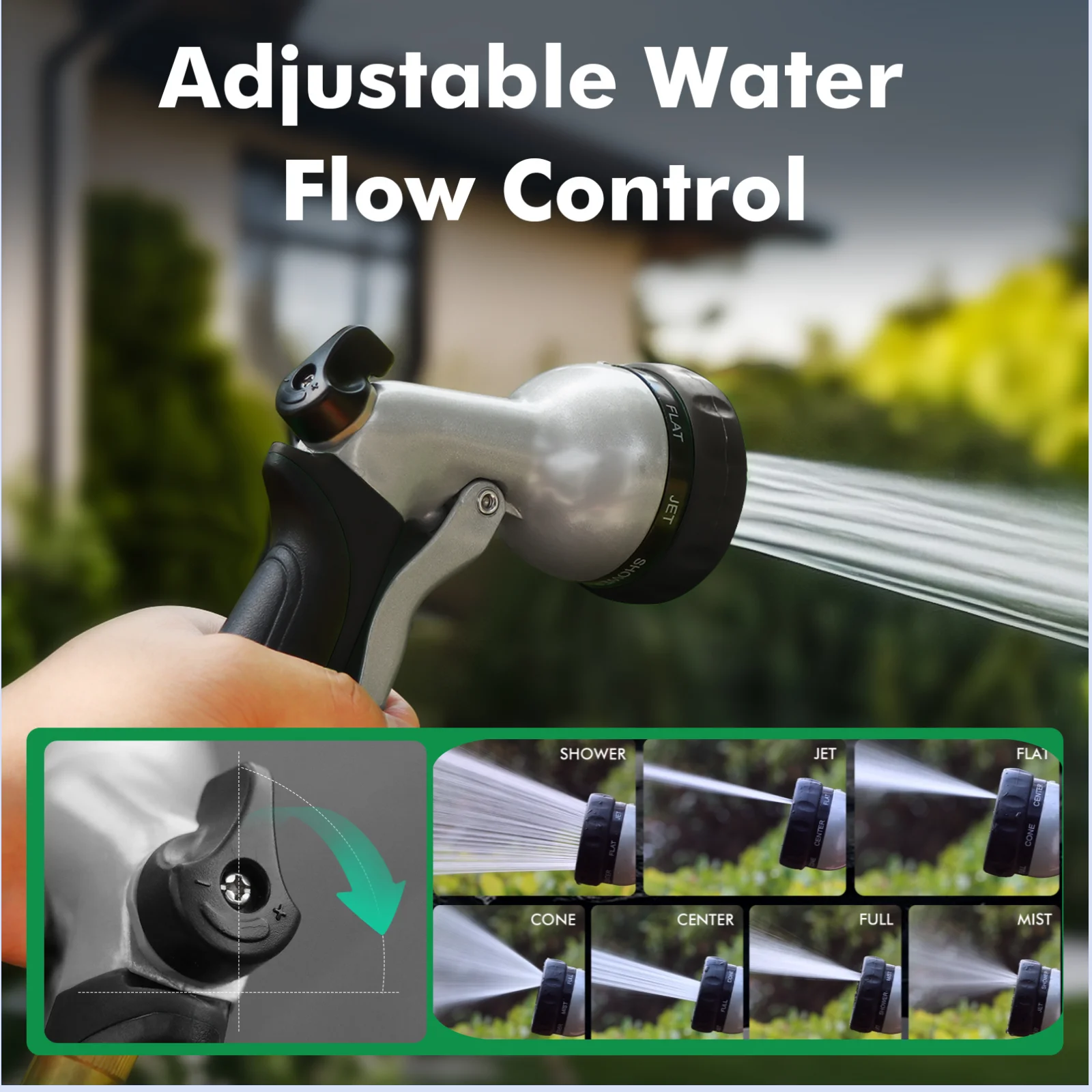 Heavy Duty Garden Water Gun High Pressure Metal Water Nozzle Sprayer with 7 Spray Patterns for Watering Plants Washing Cars&Pets
