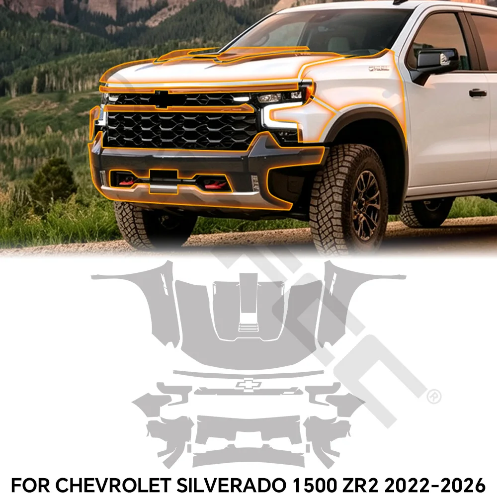 For Chevrolet Silverado 1500 ZR2 2022-2026 TPU Scratch Resistant Car Paint Protection Film Matte Clear Precut PPF Self-healing