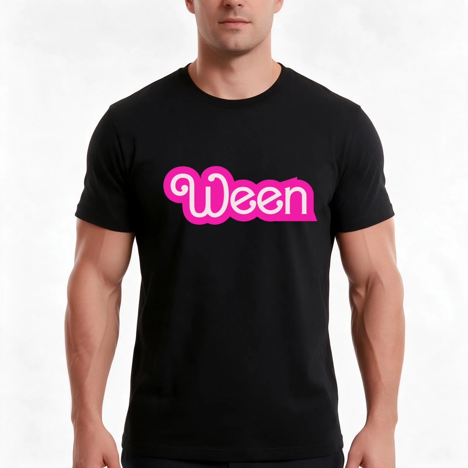 WEEN Hot Pink Dolly Script T-Shirt, Summer Casual Cotton Tee, Oversized Streetwear Tops, Vintage Graphic Print, Unisex Men Women