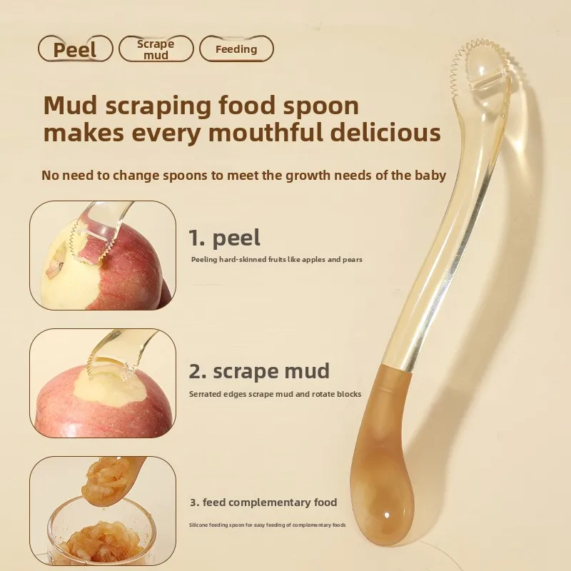 

Silicone Baby Spoons Dual Head Design Fruit Mashing Scoop Infant Feeding Utensils Soft Tip Toddler