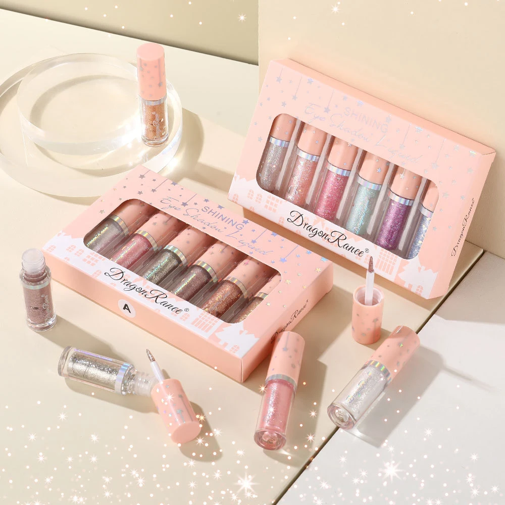 6 ألوان/صندوق السائل بريق ظلال العيون مجموعة عيون ماكياج لامع بيرليسسينت عينيه تألق الترتر مستحضرات التجميل تمييز هلام