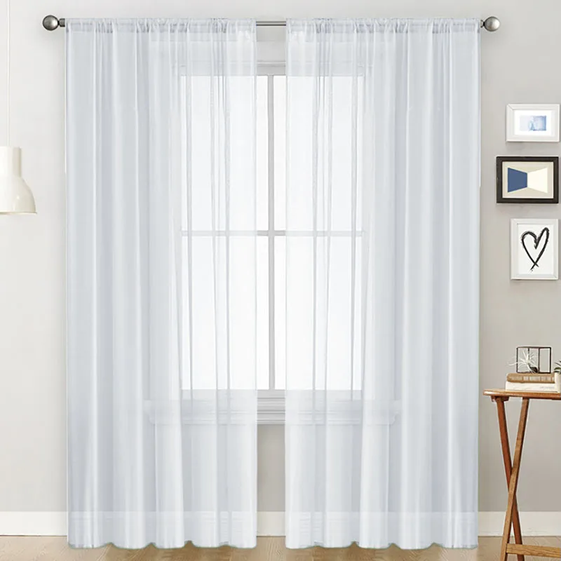 Transparenter Halbtransparenter Vorhang mit Schlaufenband, 2er-Set, durchscheinende Voile-Gardinen für Schlafzimmer und Wohnzimmer, Tüll-Fensterdekoration