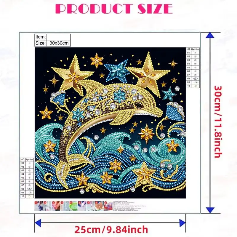 CHENISTORY DIY Dolphins and Flowers 5D Special Shape Diamond Art Kits for Beginners,Diamond Art Painting For Home Decoration