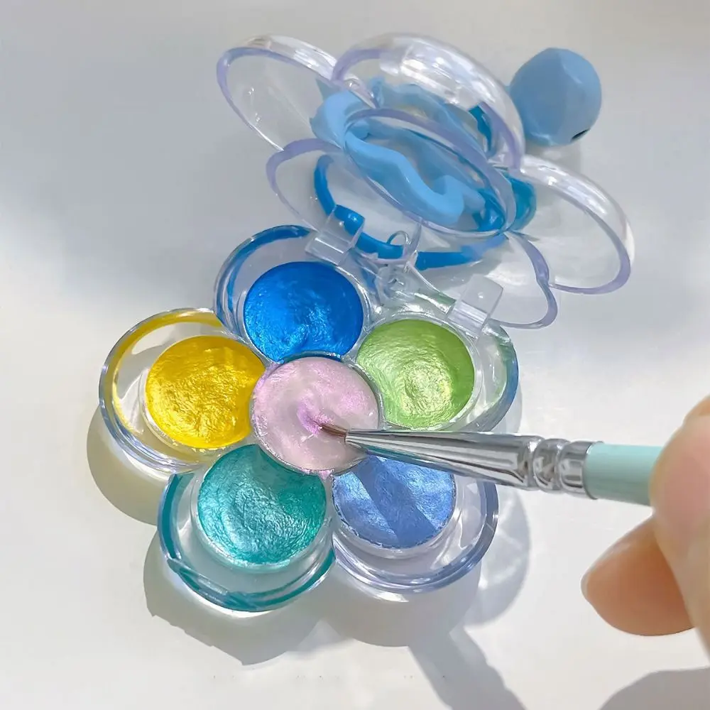 

Mini Size Watercolor Pigment Set Pearlescent Finish Flower Design Painting Set 6 Colors With Key Chain Watercolor Paint