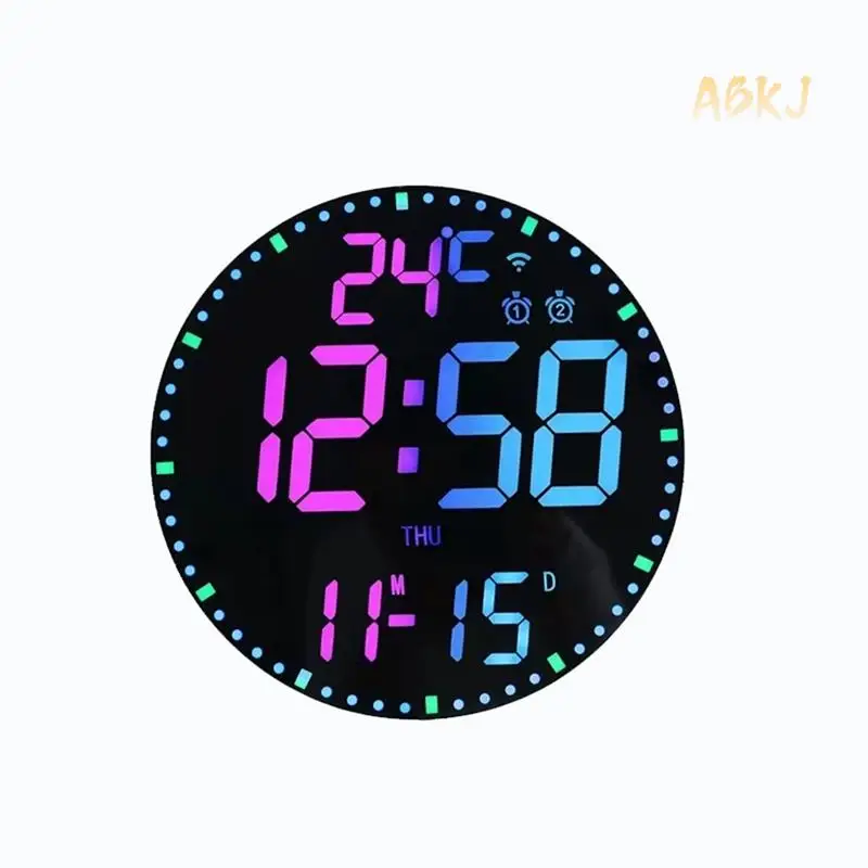 ABKJ-Digital Electronic Clock And Calendar - Colorful Intelligent Wall Hanging Clock For Living Room, Model B