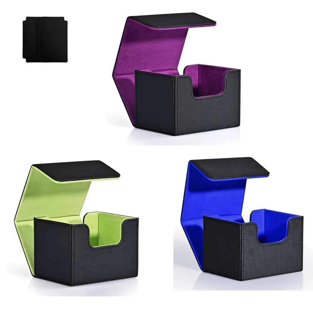 

100 + коробка для карточек, коробка для хранения торговых карточек, искусственная сильная магнитная одинарная коробка для хранения карточек