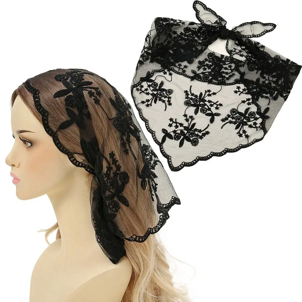 

Hollow Out Ins Lace Hair Scarf Breathable Thin Flower Embroidery Headscarf Comfortable To Wear Multi-functional