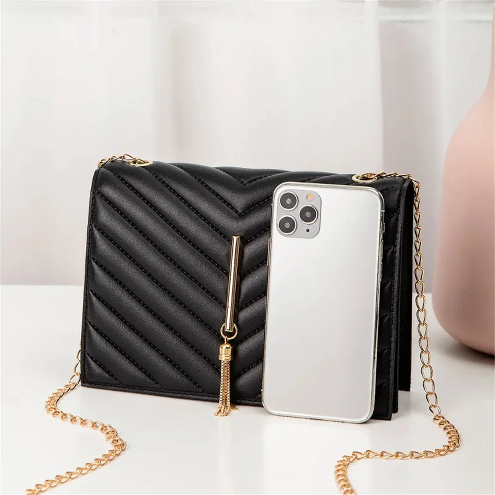 Tassel Pendant Women Crossbody Bag PU Leather Small Flap Messenger Bag for Ladies Mobile Phone Wallet Handbags Square Bag