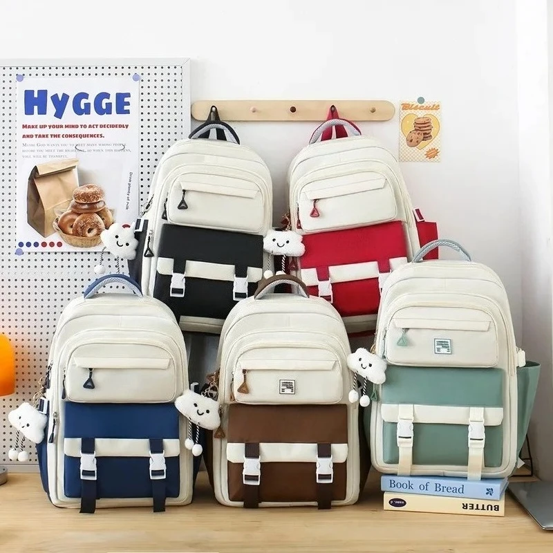 2025 Waterproof Children's Schoolbag Set for Junior and High School Students Double Oulder Bag with Five Pieces Commuter Bookbag