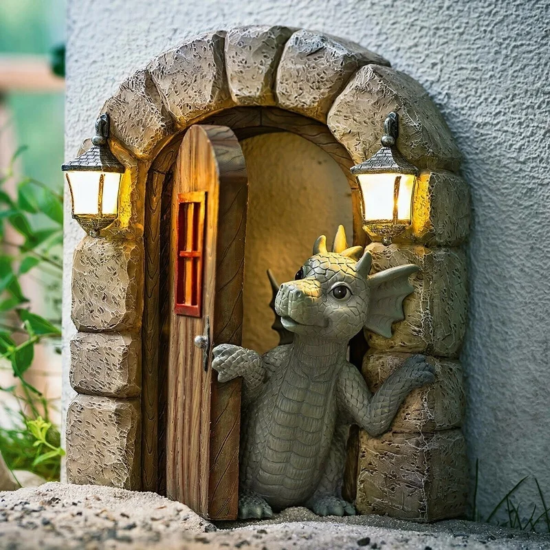 Estatua mini de dinosaurio de resina pensativa para jardín exterior - imagen 4